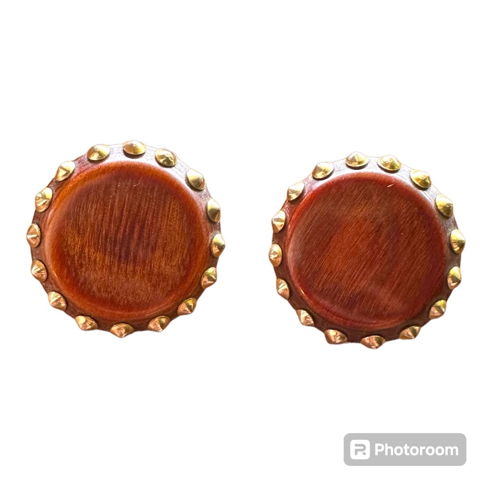 Vintage wood clip back earrings